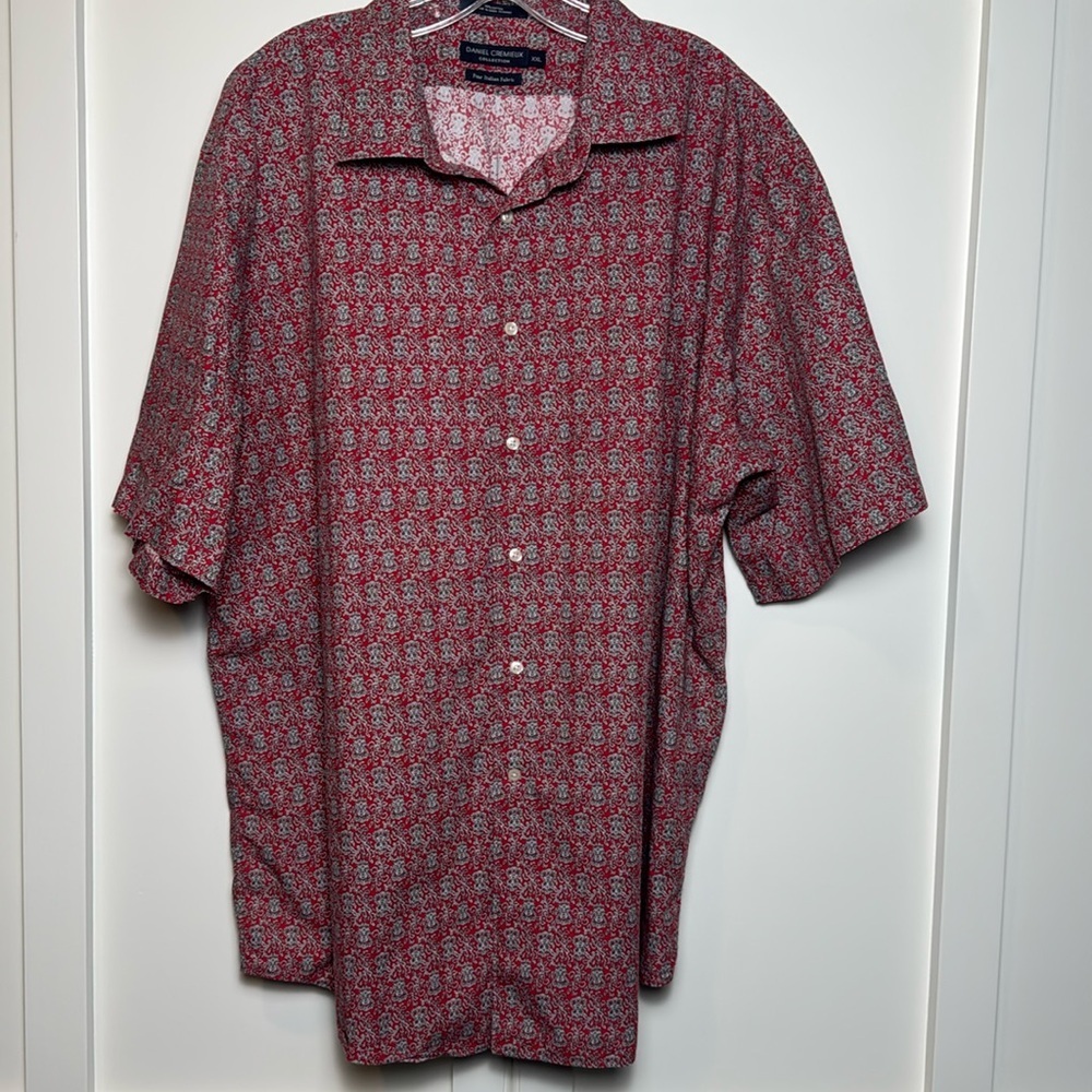 Daniel Cremieux Red Patterned Short Sleeve Button-Down Shirt